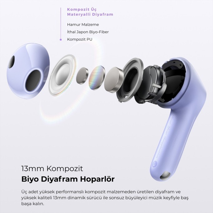 SoundPeats Air5 Hi-Res ANC aptX Kablosuz Bluetooth 5.4 Kulaklık Mor