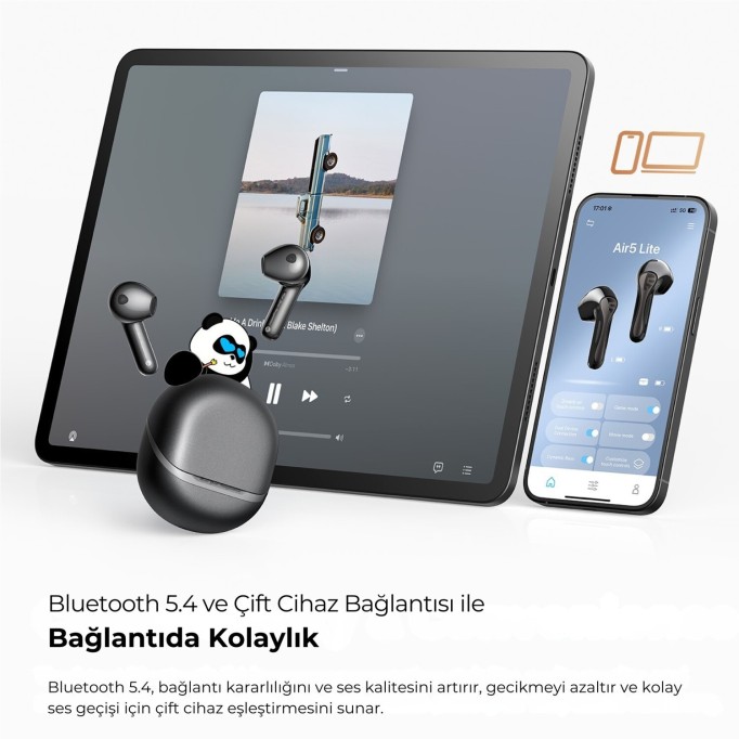SoundPeats Air5 Lite Hi-Res LDAC ENC TWS Kablosuz Bluetooth 5.4 Kulaklık Siyah