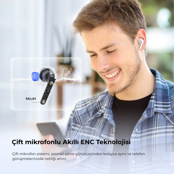 SoundPeats Clear ENC TWS Bluetooth 5.3 Kulak içi Kablosuz Kulaklık Beyaz