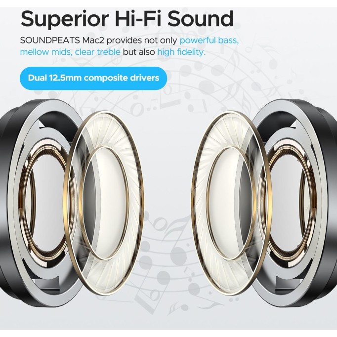 Soundpeats Mac2 Hi-Fi Bluetooth 5.0 TWS Kablosuz Kulak içi Kulaklık
