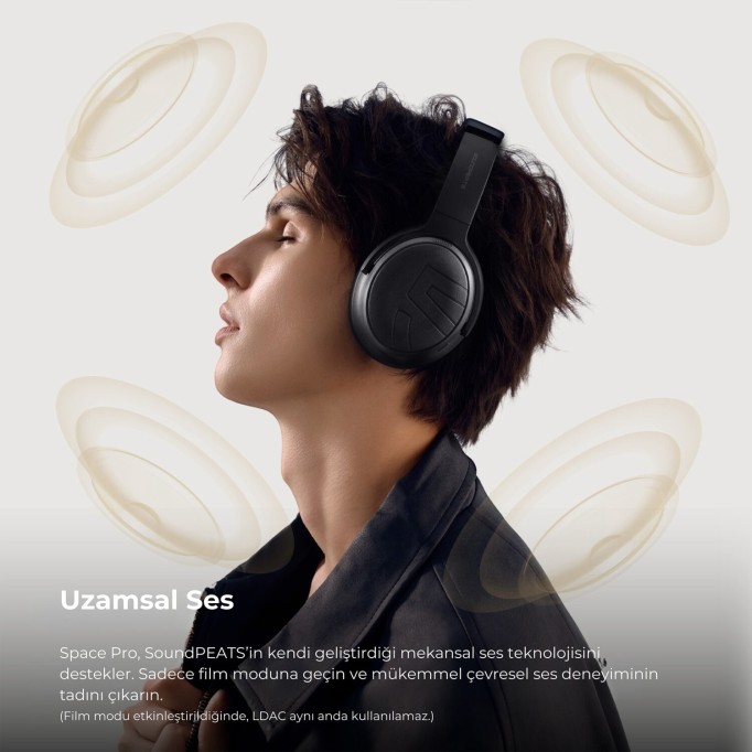 SoundPeats Space Pro Hi-Res LDAC Bluetooth 5.4 TWS Kablosuz Kulak üstü Kulaklık Siyah
