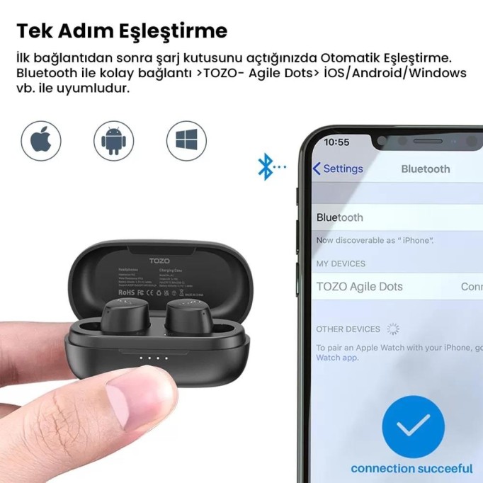 Tozo Agile Dots IPX5 Suya Dayanıklı Bluetooth 5.3 TWS Kablosuz Kulaklık Siyah