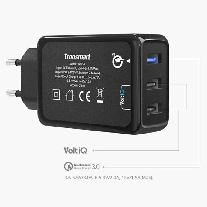 Tronsmart 3 Portlu Quick Charge 3.0 VoltiQ Hızlı Şarj Aleti