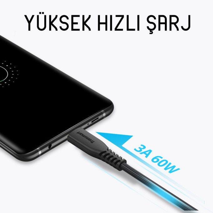 Tronsmart TCC01 Örgülü 3A Type-C Şarj ve Data Kablosu