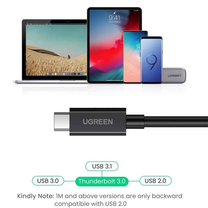 Ugreen 100W Thunderbolt 3 Type-C USB 3.1 5K@60Hz Şarj ve Data Kablosu 2 Metre