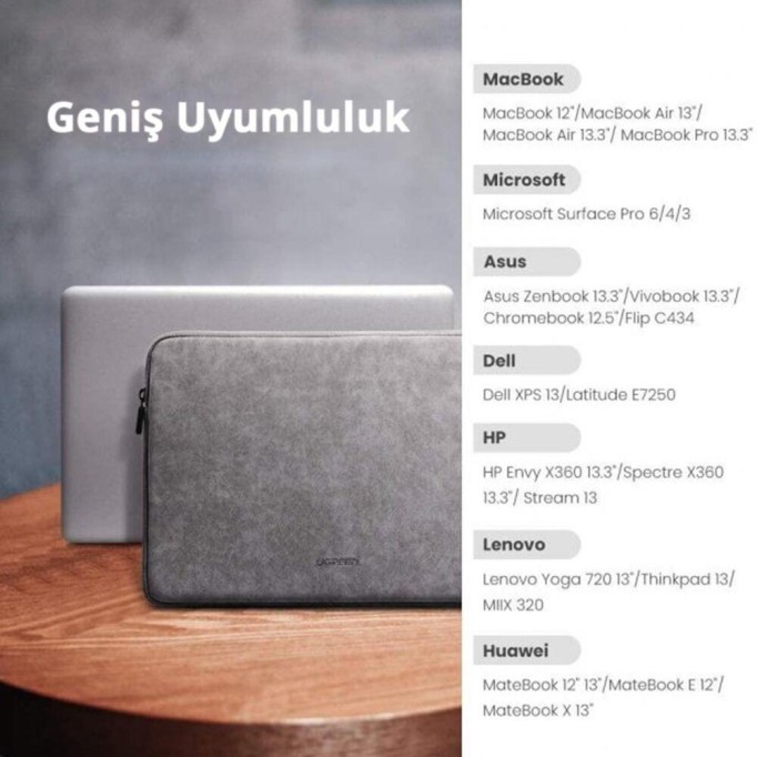 Ugreen 14-14.9’’ inç Su Geçirmez Nubuk Deri Laptop Notebook iPad Kılıfı