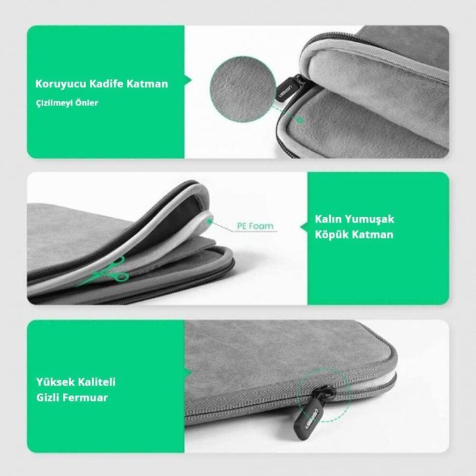 Ugreen 14-14.9’’ inç Su Geçirmez Nubuk Deri Laptop Notebook iPad Kılıfı