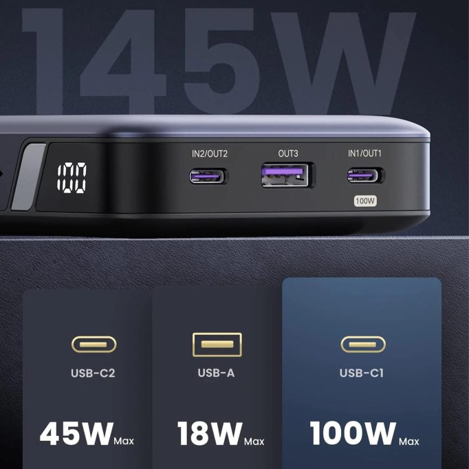 Ugreen 145W 25000mAh PD QC 3.0 Led Göstergeli USB Type-C Taşınabilir Hızlı Şarj Cihazı Powerbank Ugreen 145W 25000mAh PD QC 3.0 Led Göstergeli USB Type-C Taşınabilir Hızlı Şarj Cihazı Powerbank