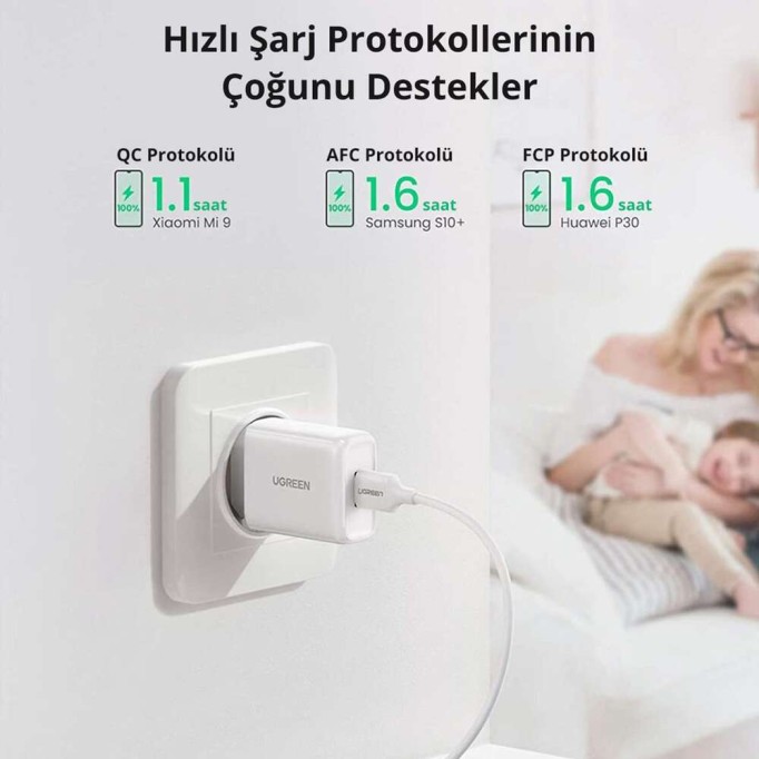 Ugreen 18W Qualcomm QC 3.0 USB Hızlı Şarj Cihazı Beyaz