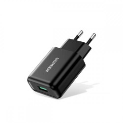 Siyah Ugreen 18W Qualcomm QC 3.0 USB Hızlı Şarj Cihazı Siyah