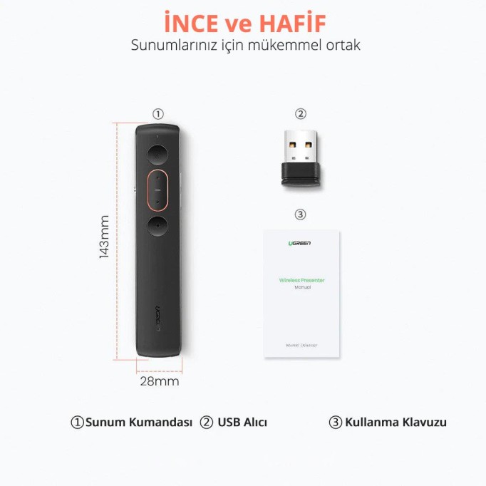 Ugreen 2.4 Ghz Lazer Presenter Kablosuz Sunum Kumandası Ugreen 2.4 Ghz Lazer Presenter Kablosuz Sunum Kumandası
