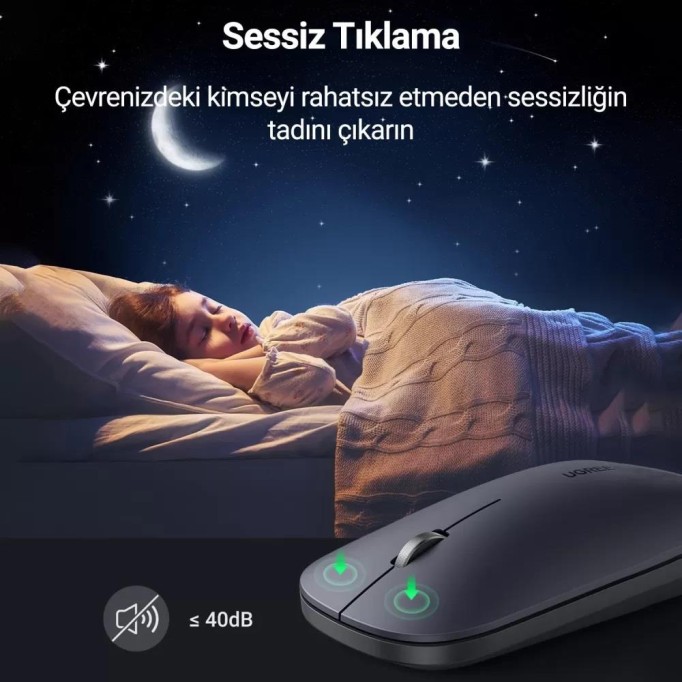 Ugreen 2.4Ghz Sessiz Tuşlu Kablosuz Optik Mouse Gri