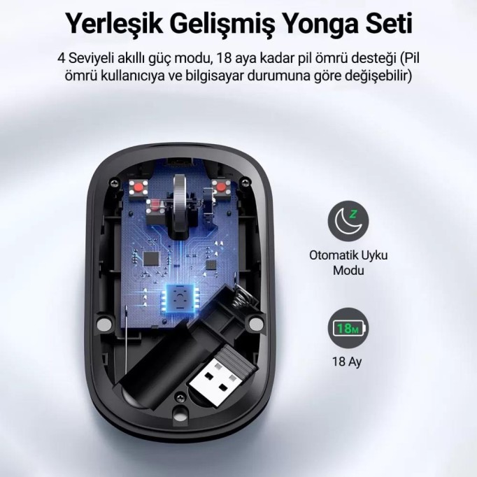 Ugreen 2.4Ghz Sessiz Tuşlu Kablosuz Optik Mouse Gri