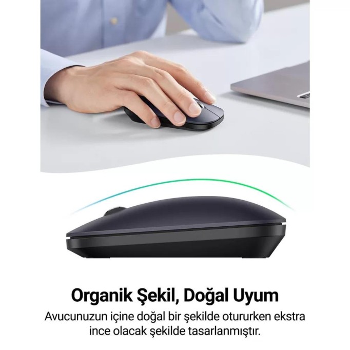 Ugreen 2.4Ghz Sessiz Tuşlu Kablosuz Optik Mouse Gri