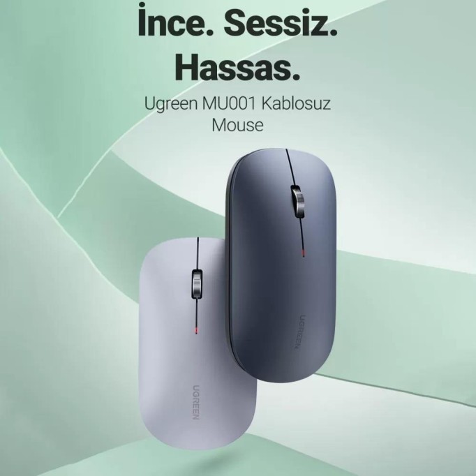 Ugreen 2.4Ghz Sessiz Tuşlu Kablosuz Optik Mouse Gri