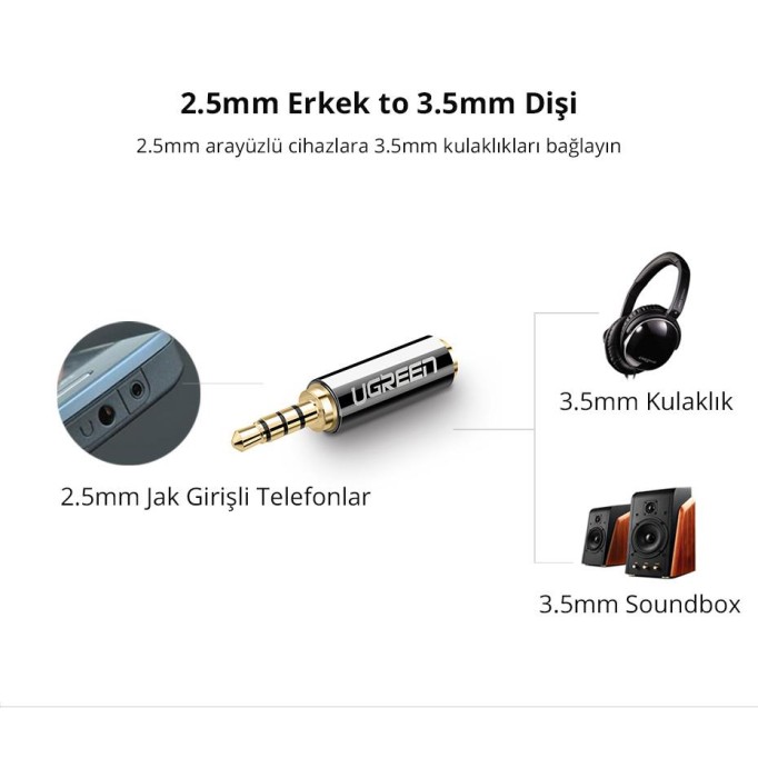 Ugreen 2.5mm Erkek to 3.5mm Dişi Jack Dönüştürücü