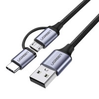 Ugreen 2'si 1 Arada Örgülü Type-C Micro USB Şarj ve Data Kablosu 1 Metre