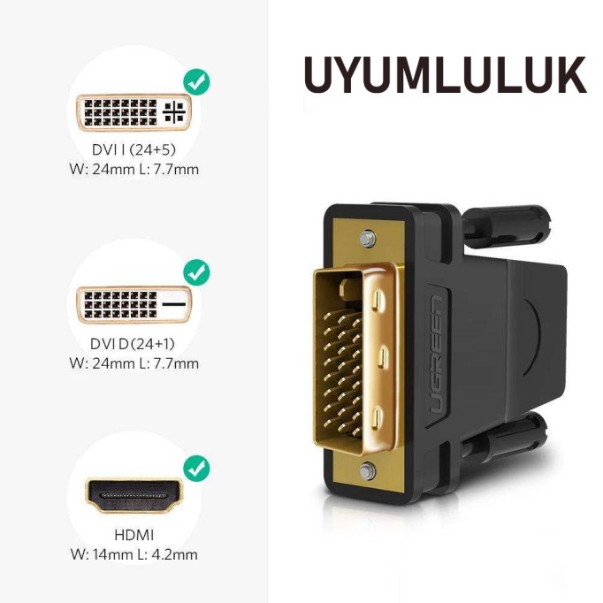 Ugreen 24+1 DVI to HDMI Dönüştürücü Adaptör