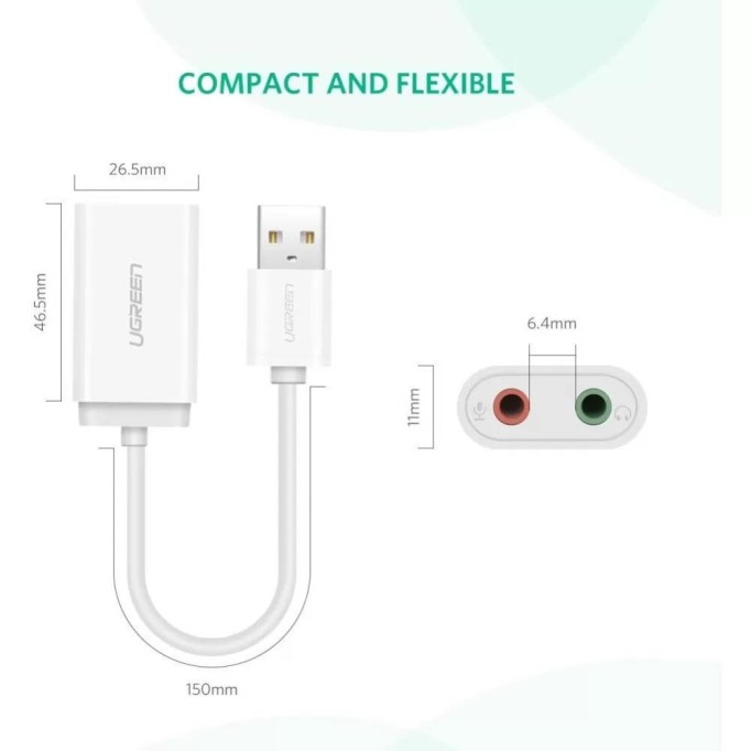 UGREEN 3.5mm Harici USB Ses Kartı Beyaz