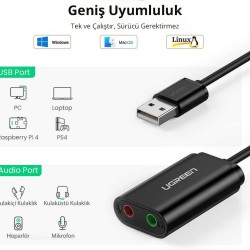 UGREEN 3.5mm Harici USB Ses Kartı Siyah