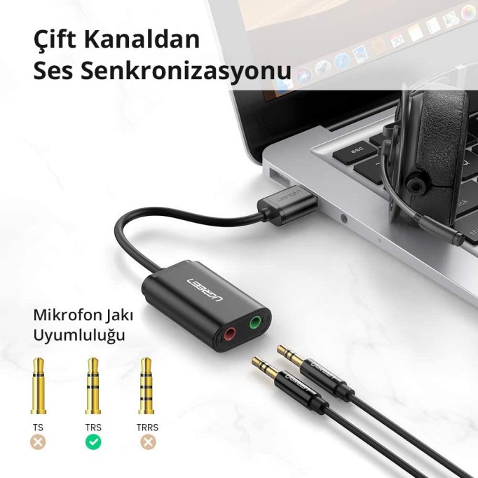 UGREEN 3.5mm Harici USB Ses Kartı Siyah