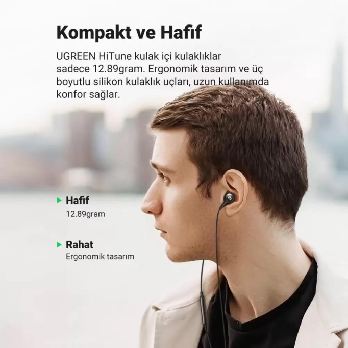 Ugreen 3.5mm Mikrofonlu Kulak içi Kablolu Kulaklık