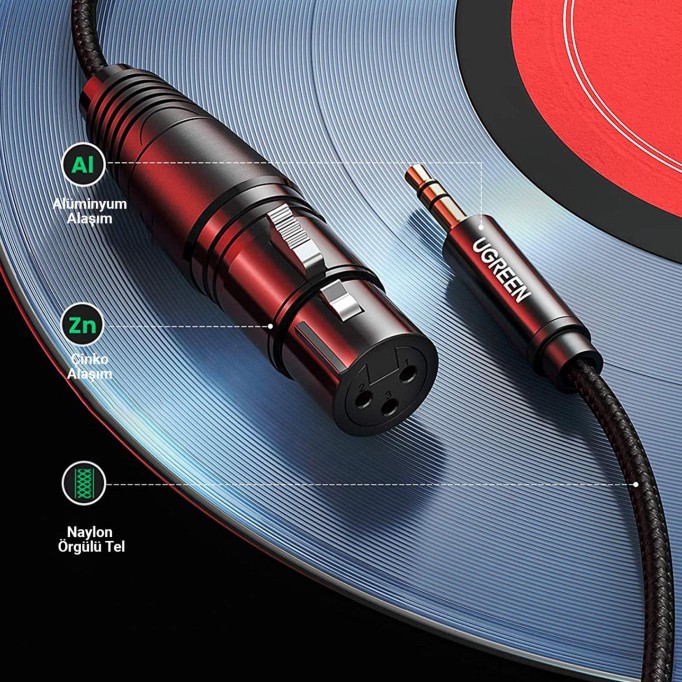 Ugreen 3.5mm to XLR Mikrofon Ses Kablosu Örgülü 1 Metre