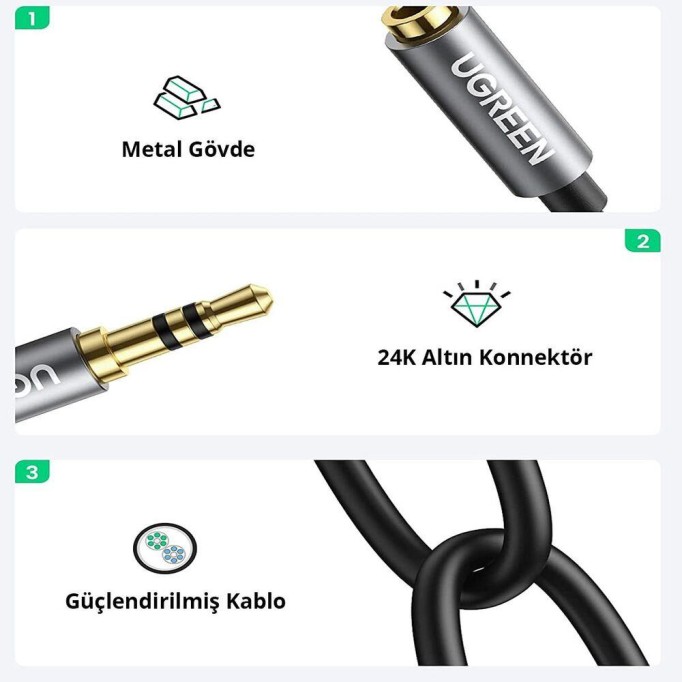 Ugreen 3.5mm TRS Kulaklık Çoklayıcı Y Kablo Beyaz