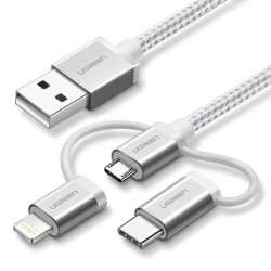 Ugreen 3 in 1 iOS Lightning Type-C Micro USB Şarj ve Data Kablosu Gümüş Ugreen 3 in 1 iOS Lightning Type-C Micro USB Şarj ve Data Kablosu Gümüş