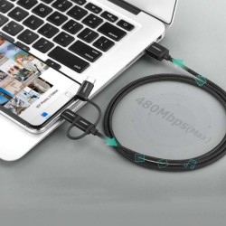 UGREEN 3'ü 1 Arada Örgülü iPhone Lightning Type-C Micro USB Şarj Kablosu 1.5 Metre