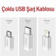 UGREEN 3ü 1 Arada Örgülü iPhone Lightning Type-C Micro USB Şarj Kablosu 1.5 Metre