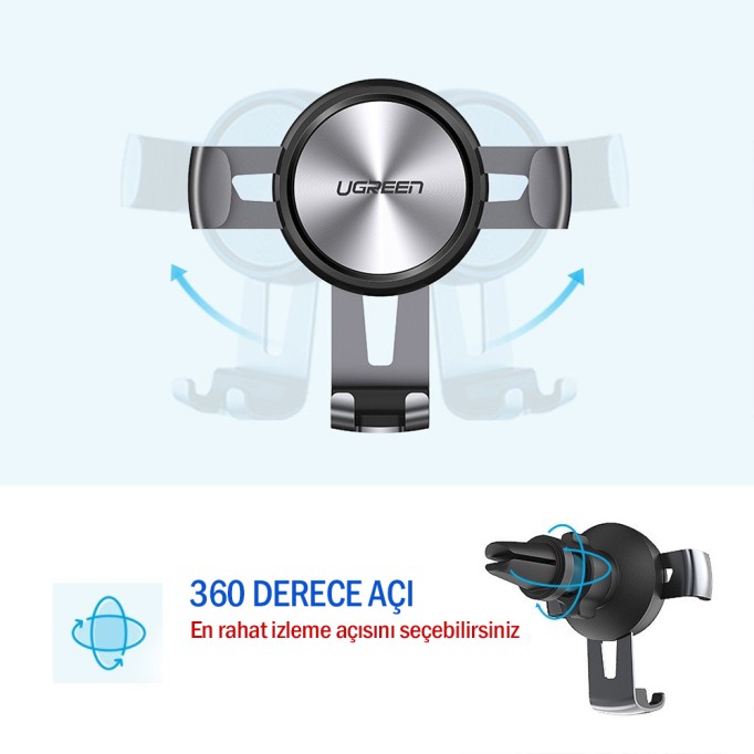 UGREEN 360 Derece Mekanik Araç İçi Telefon Tutucu