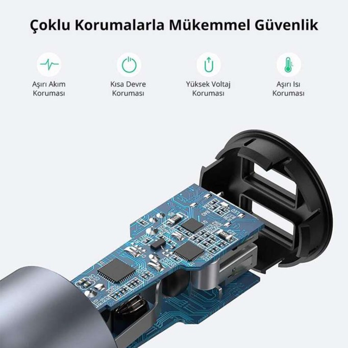 Ugreen 36W QC 3.0 2 Portlu Araç Çakmaklık Hızlı Şarj Adaptörü