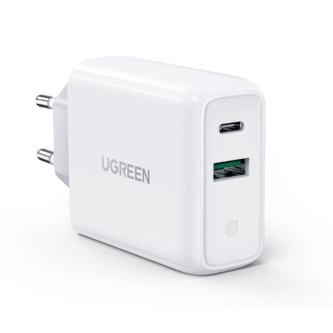 Ugreen 38W Çift Portlu USB-A ve Type-C PD QC Hızlı Şarj Cihazı Beyaz