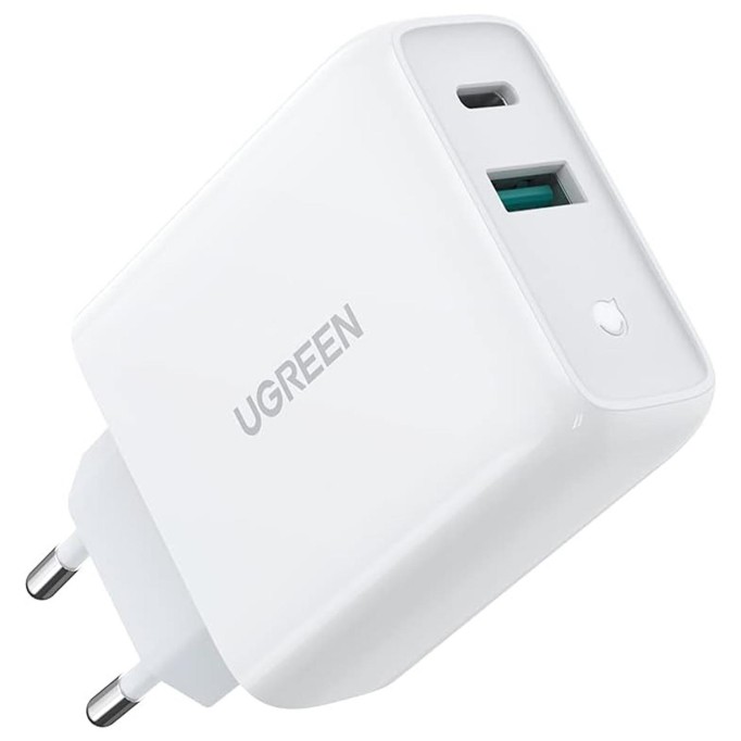 Ugreen 38W Çift Portlu USB-A ve Type-C PD QC Hızlı Şarj Cihazı Beyaz