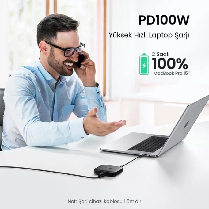 Ugreen 4 Portlu QC 4.0 PD 3.0 100W GanX Type-C USB Hızlı Şarj Cihazı