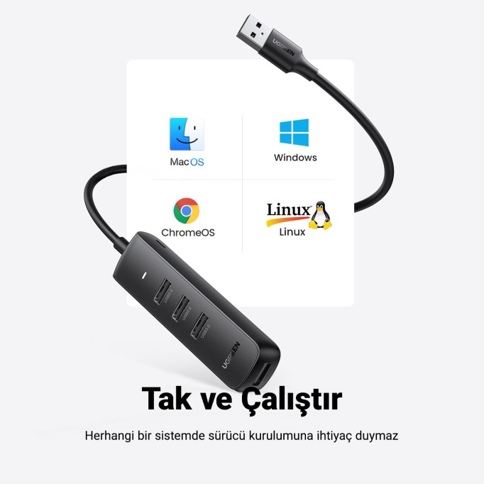 Ugreen 4 Portlu USB 3.0 Çoklayıcı HUB Adaptör 1 Metre