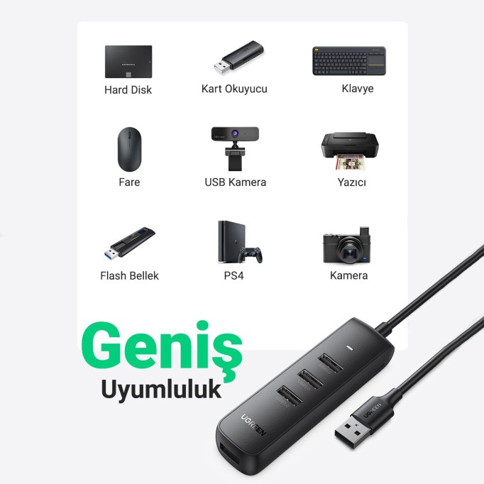 Ugreen 4 Portlu USB 3.0 Çoklayıcı HUB Adaptör 1 Metre