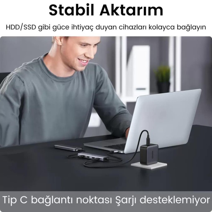 Ugreen 4 Portlu USB 3.0 Çoklayıcı Type-C Girişli Hub Adaptör