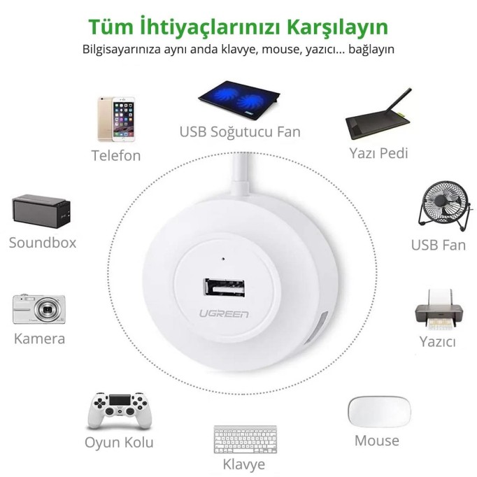 UGREEN 4 Portlu USB Hub Çoklayıcı Beyaz