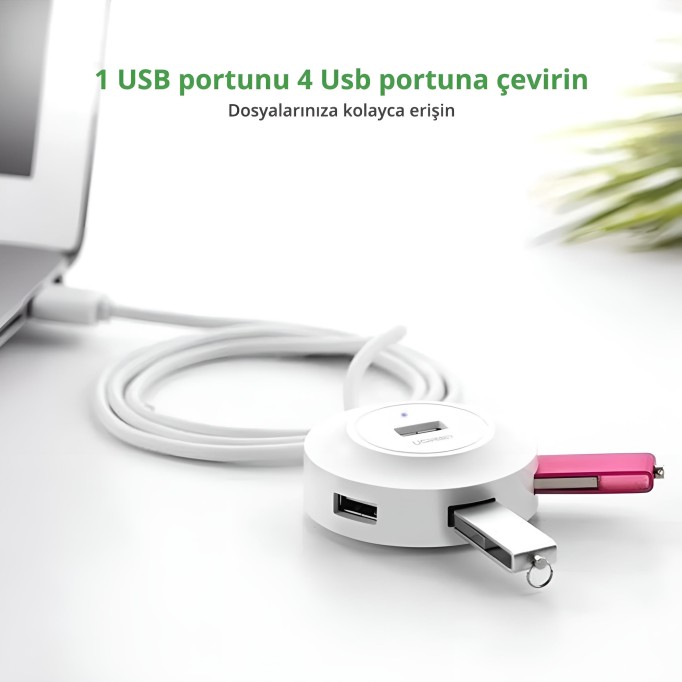 UGREEN 4 Portlu USB Hub Çoklayıcı Beyaz