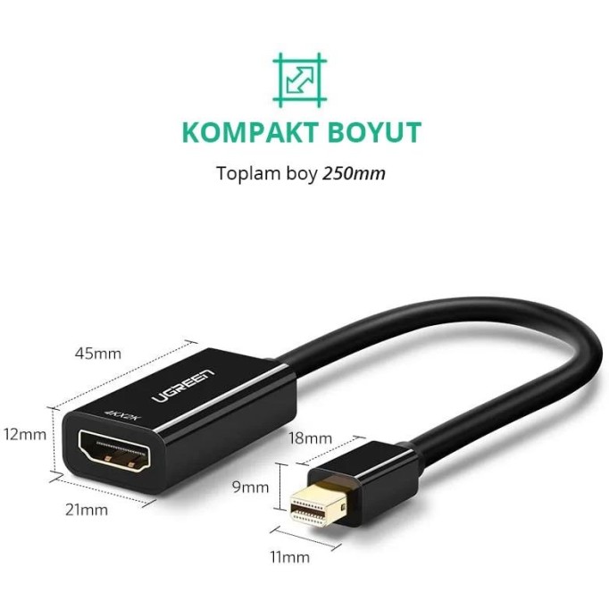 Ugreen 4K Mini Displayport HDMI Dönüştürücü Adaptör Siyah