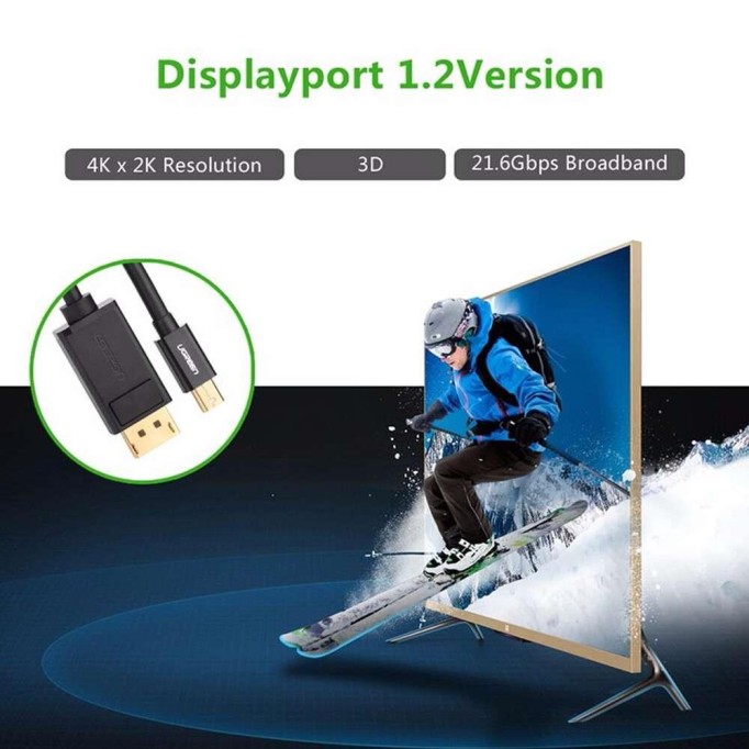 Ugreen 4K Mini DisplayPort to DisplayPort Dönüştürücü Kablo 1.5 Metre Siyah