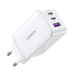 Beyaz Ugreen 65W USB Type-C QC 4.0 PD 3.0 GanX 3 Portlu Hızlı Şarj Cihazı Beyaz