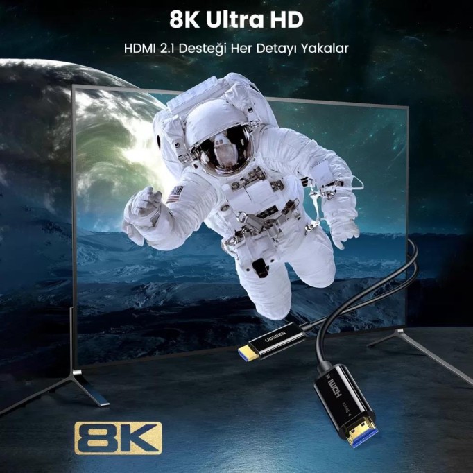 Ugreen 8K 60Hz 4K 120Hz HDMI 2.1 Fiber Optik Görüntü Aktarma Kablosu 20 Metre