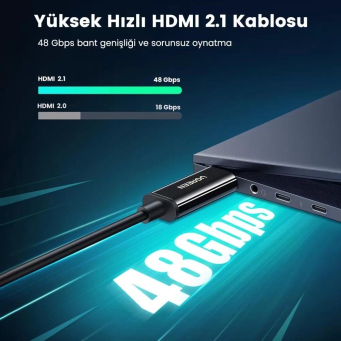 Ugreen 8K 60Hz 4K 120Hz HDMI 2.1 Fiber Optik Görüntü Aktarma Kablosu 50 Metre