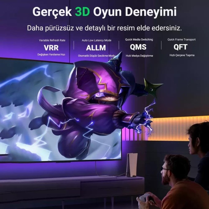 Ugreen 8K 60HZ Örgülü HDMI 2.1 Uzatma Kablosu 1 Metre