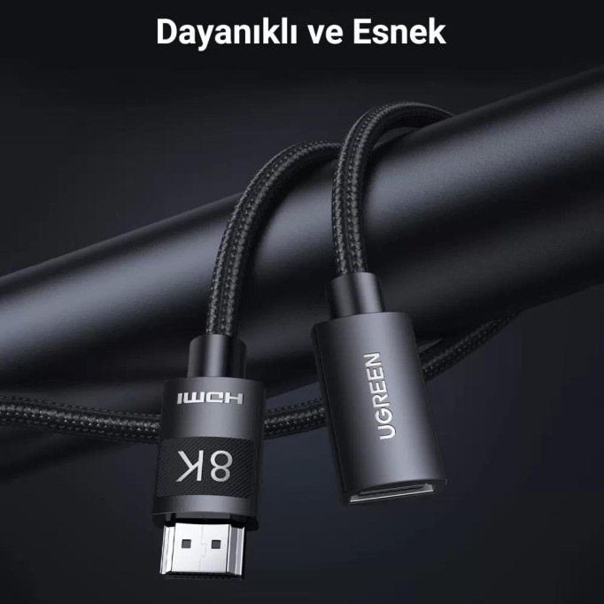 Ugreen 8K 60HZ Örgülü HDMI 2.1 Uzatma Kablosu 1 Metre