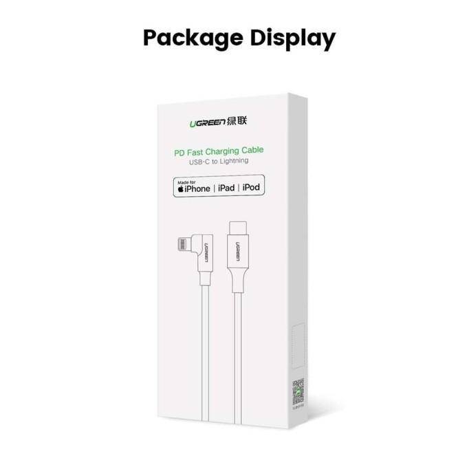 Ugreen 90 Derece 3A Type-C to Lightning iPhone Data ve Şarj Kablosu 1.5 Metre