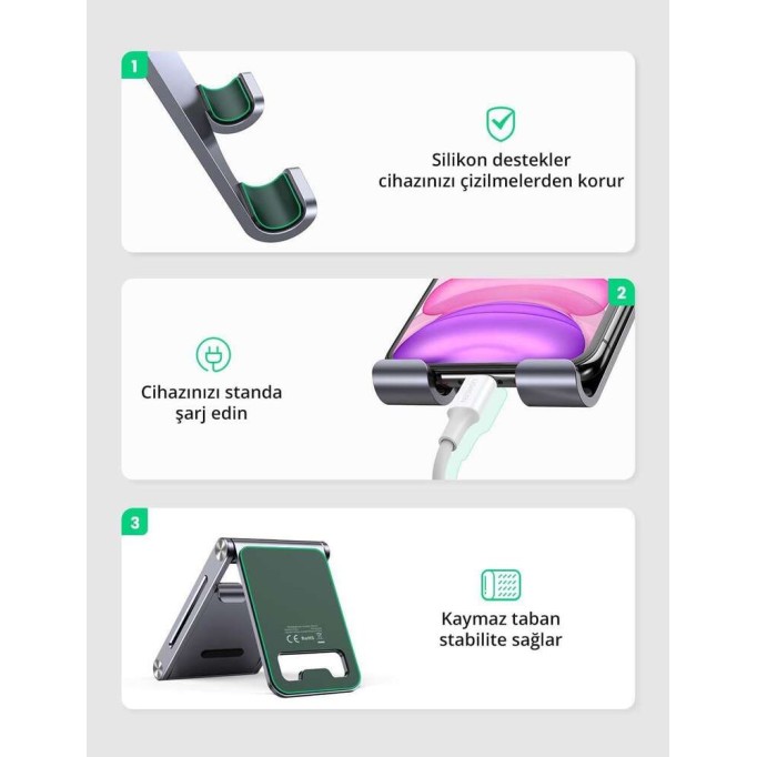 Ugreen Alüminyum Masaüstü Telefon Tablet Tutucu Stand Gri